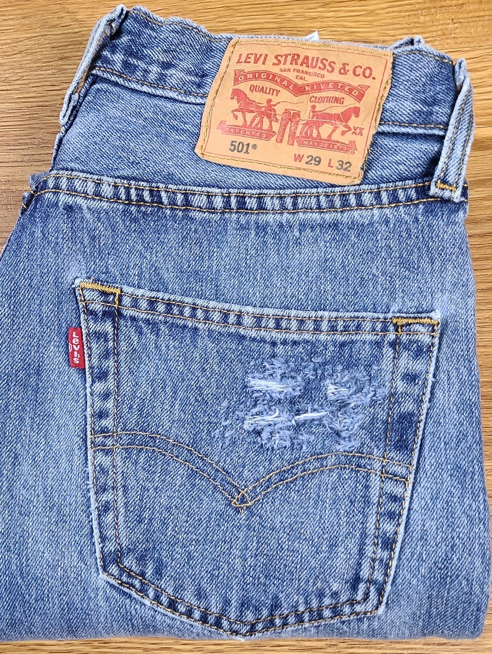 501 Levis 29x30 mens 2021 distressed Pre-owned Vint Button fly denim blue jeans